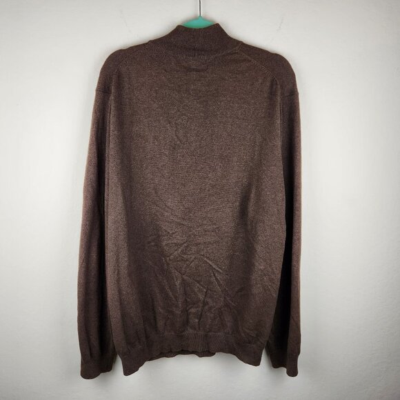 J. Hilburn Brown Cotton Silk Cashmere Half Zip Knit Sweater sz LT Flawed - Picture 2 of 9